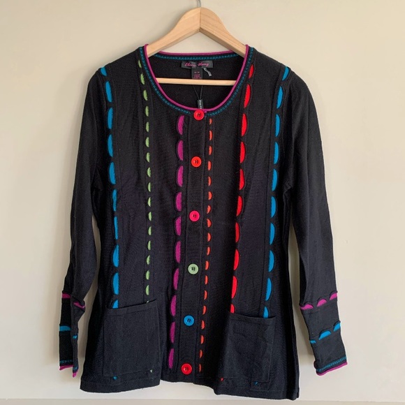 Elena Wang Black Knit Multi Colour Button Cardigan, size Medium, ES sports - Picture 2 of 7